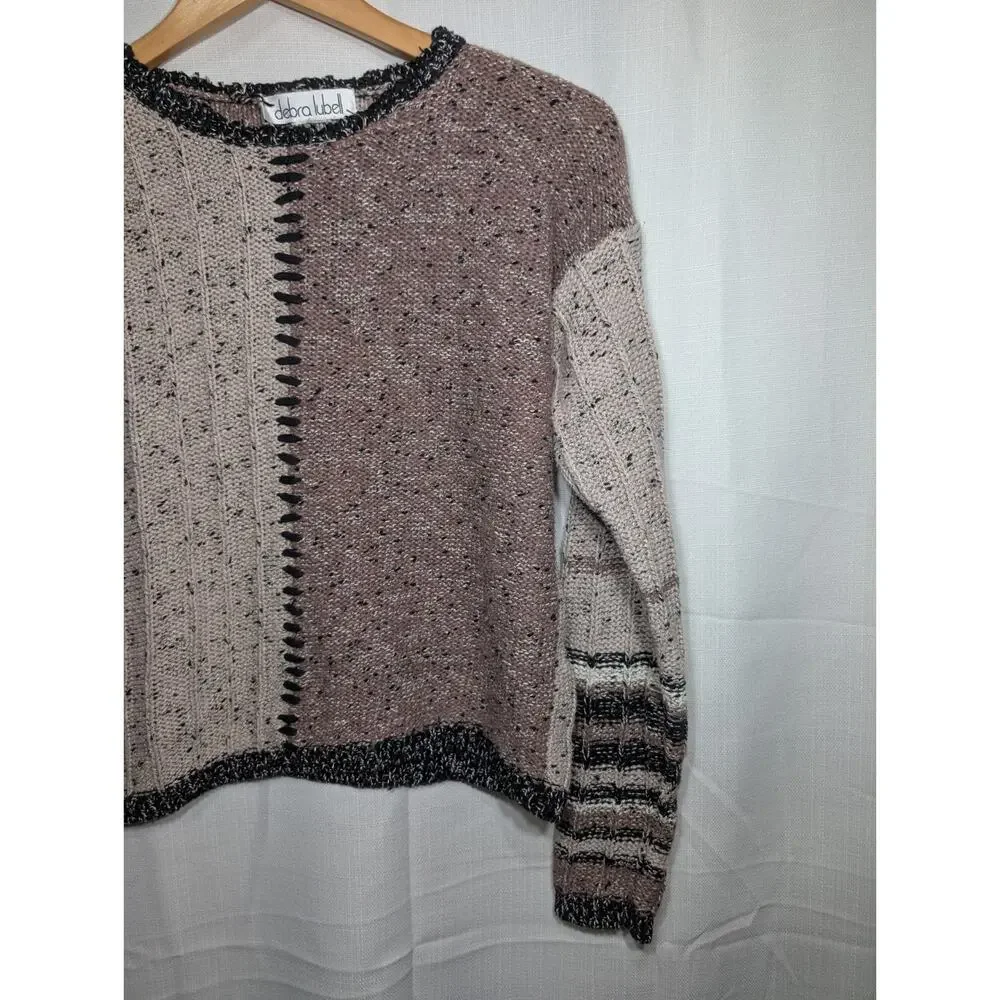 Debra Lubell Vtg Womens Patchwork Knit Sweater Sz M‎ Chunky Textured Colorblock